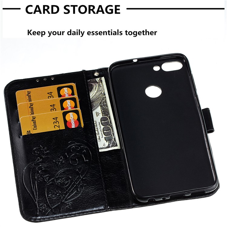 Imprint Butterfly Plant Magnetic Wallet PU Leather Stand Shell for Huawei P Smart / Enjoy 7S - Black-5