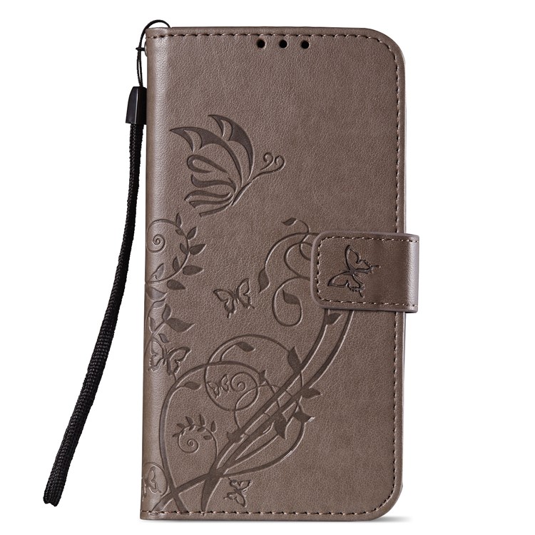Imprint Butterfly Plant Magnetic Wallet PU Leather Stand Case for Huawei P Smart / Enjoy 7S - Grey-2