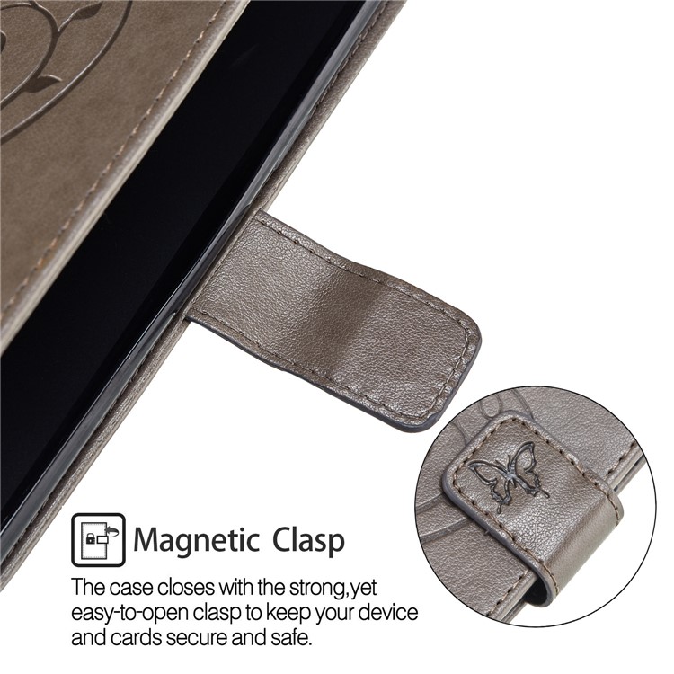 Imprint Butterfly Plant Magnetic Wallet PU Leather Stand Case for Huawei P Smart / Enjoy 7S - Grey-6