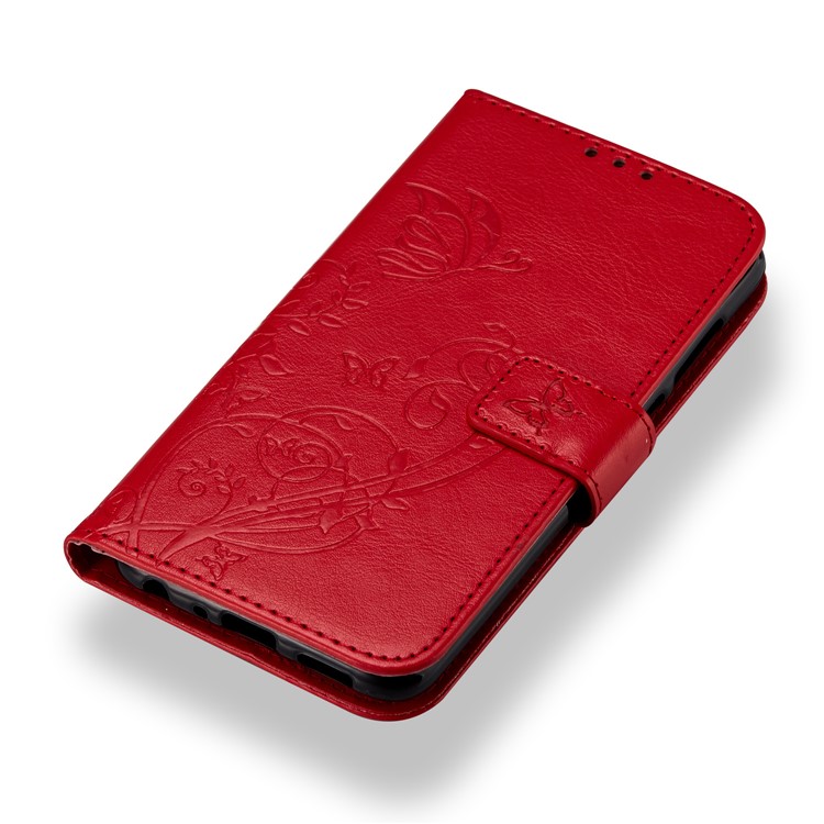 Imprint Butterfly Plant Magnetic Wallet PU Leather Stand Cover for Huawei P Smart / Enjoy 7S - Red-4