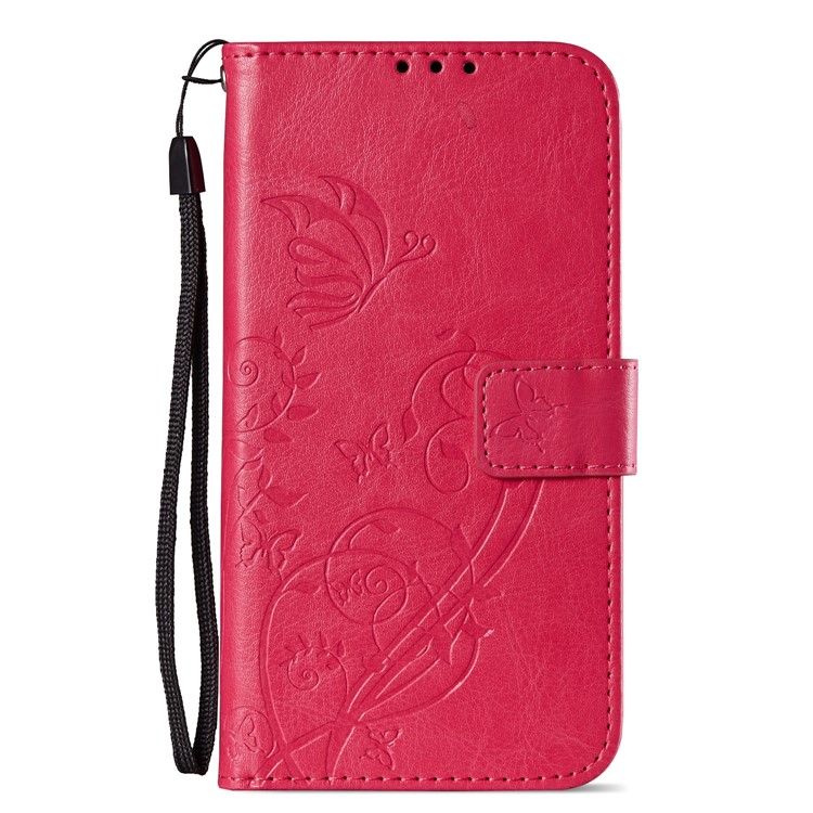 Imprint Butterfly Plant Magnetic Wallet PU Leather Stand Case Shell for Huawei P Smart / Enjoy 7S - Rose-2