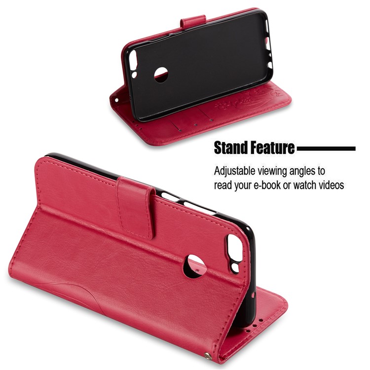 Imprint Butterfly Plant Magnetic Wallet PU Leather Stand Case Shell for Huawei P Smart / Enjoy 7S - Rose-3