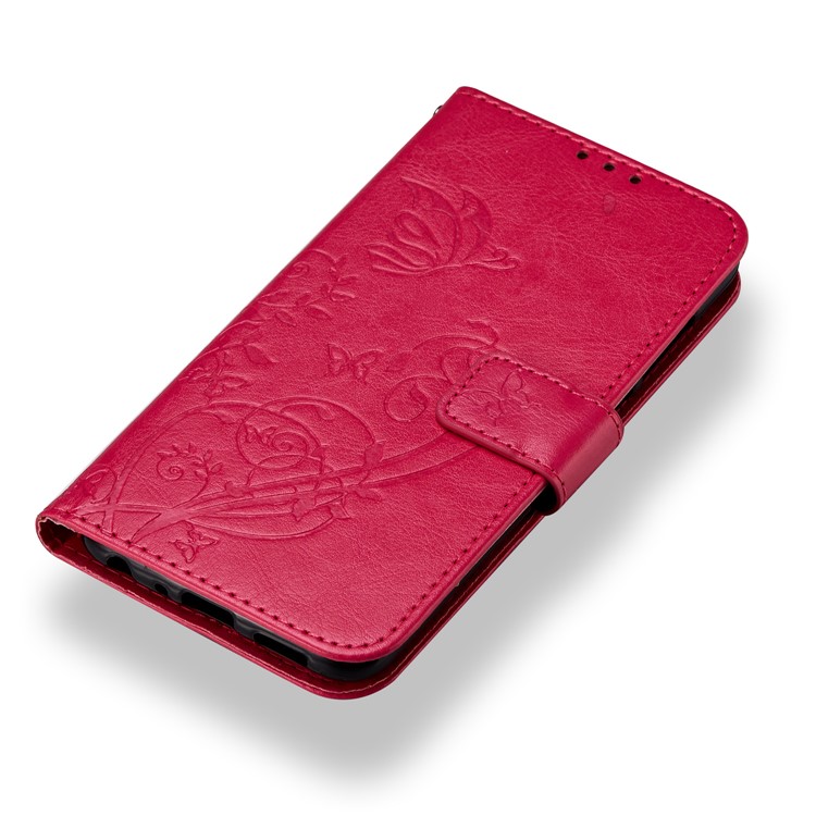 Imprint Butterfly Plant Magnetic Wallet PU Leather Stand Case Shell for Huawei P Smart / Enjoy 7S - Rose-4