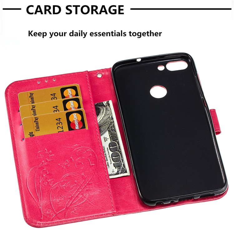 Imprint Butterfly Plant Magnetic Wallet PU Leather Stand Case Shell for Huawei P Smart / Enjoy 7S - Rose-5