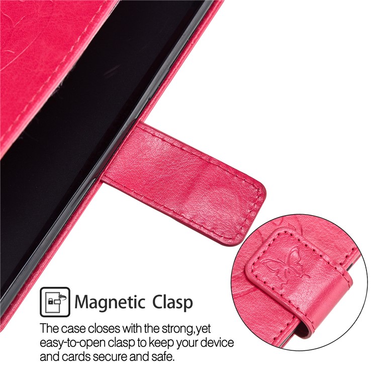 Imprint Butterfly Plant Magnetic Wallet PU Leather Stand Case Shell for Huawei P Smart / Enjoy 7S - Rose-6