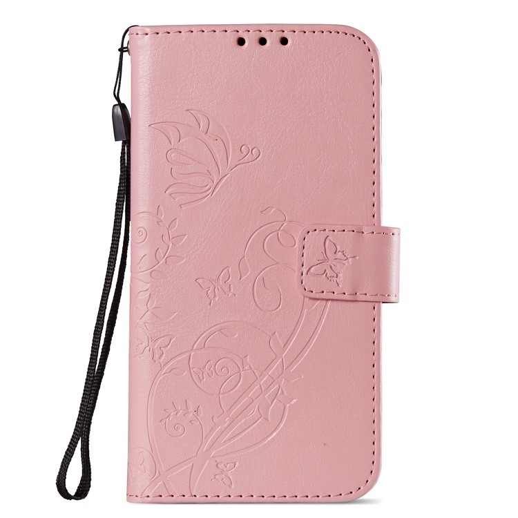 Imprint Butterfly Plant Magnetic Wallet PU Leather Stand Case Cover for Huawei P Smart / Enjoy 7S - Pink-2