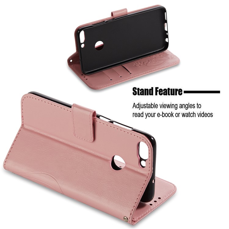 Imprint Butterfly Plant Magnetic Wallet PU Leather Stand Case Cover for Huawei P Smart / Enjoy 7S - Pink-3