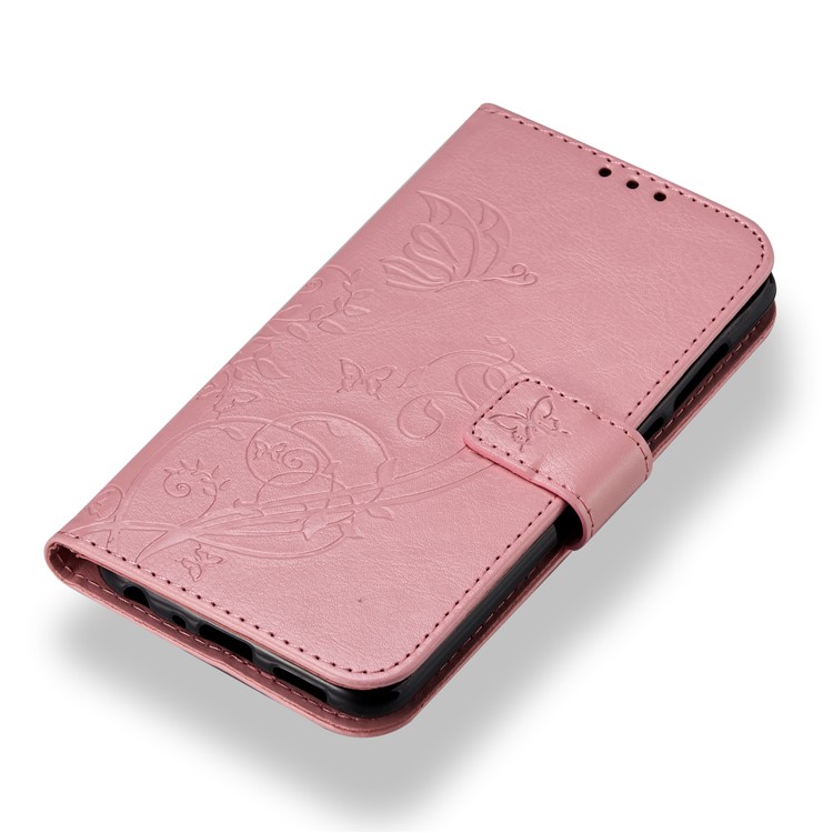 Imprint Butterfly Plant Magnetic Wallet PU Leather Stand Case Cover for Huawei P Smart / Enjoy 7S - Pink-4