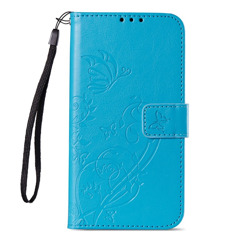 Imprint Butterfly Plant Magnetic Wallet PU Leather Stand Phone Case for Huawei P Smart / Enjoy 7S - Blue-2