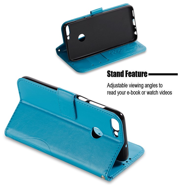 Imprint Butterfly Plant Magnetic Wallet PU Leather Stand Phone Case for Huawei P Smart / Enjoy 7S - Blue-3