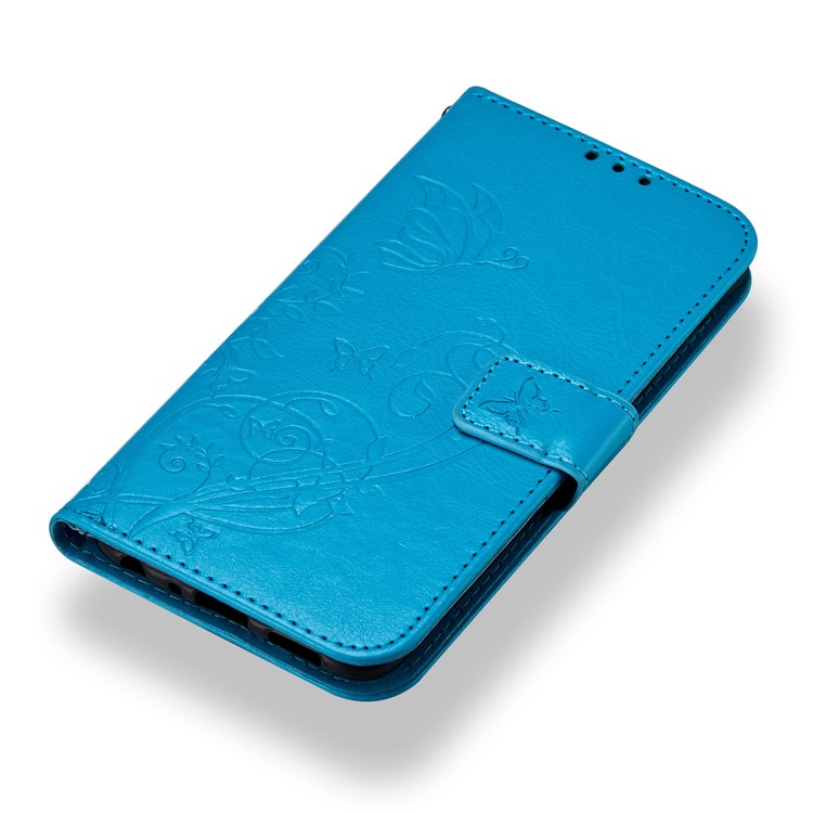 Imprint Butterfly Plant Magnetic Wallet PU Leather Stand Phone Case for Huawei P Smart / Enjoy 7S - Blue-4