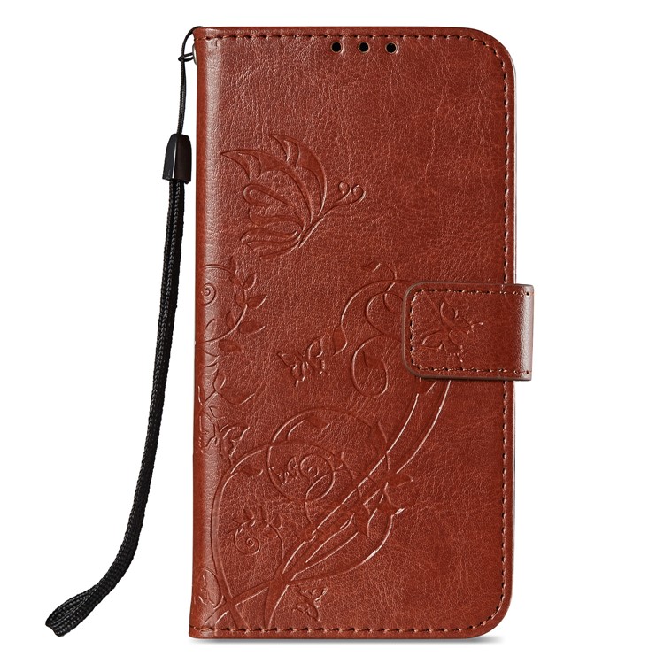 Imprint Butterfly Plant Magnetic Wallet PU Leather Stand Phone Cover for Huawei P Smart / Enjoy 7S - Brown-2