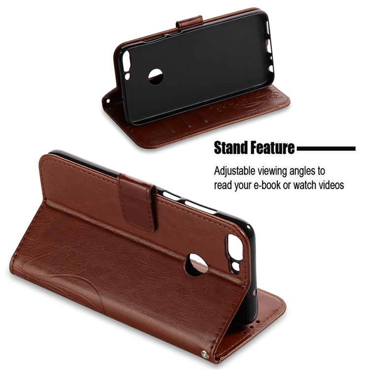 Imprint Butterfly Plant Magnetic Wallet PU Leather Stand Phone Cover for Huawei P Smart / Enjoy 7S - Brown-3