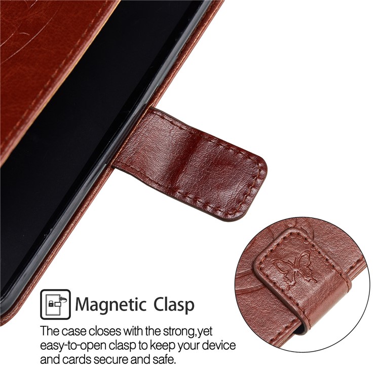 Imprint Butterfly Plant Magnetic Wallet PU Leather Stand Phone Cover for Huawei P Smart / Enjoy 7S - Brown-6