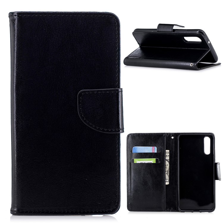 Solid Color Wallet Stand Leather Mobile Phone Case for Huawei P20 - Black-1