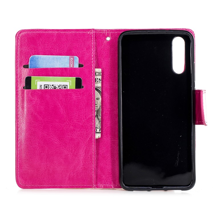 Solid Color Wallet Leather Mobile Phone Shell with Stand for Huawei P20 - Rose-7
