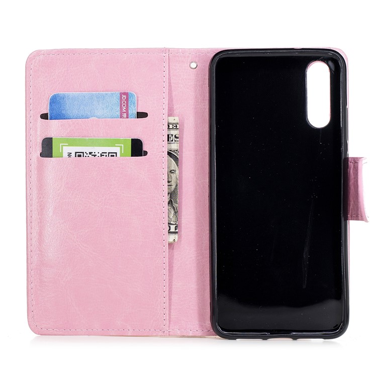 Solid Color Stand Leather Wallet Phone Casing for Huawei P20 - Pink-7