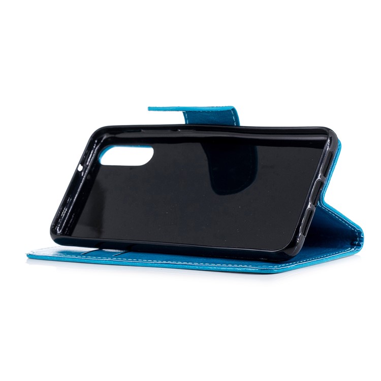 Solid Color PU Leather Wallet Stand Case Cover for Huawei P20 - Blue-4