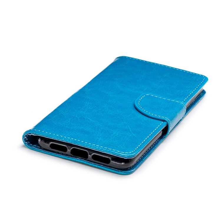 Solid Color PU Leather Wallet Stand Case Cover for Huawei P20 - Blue-5