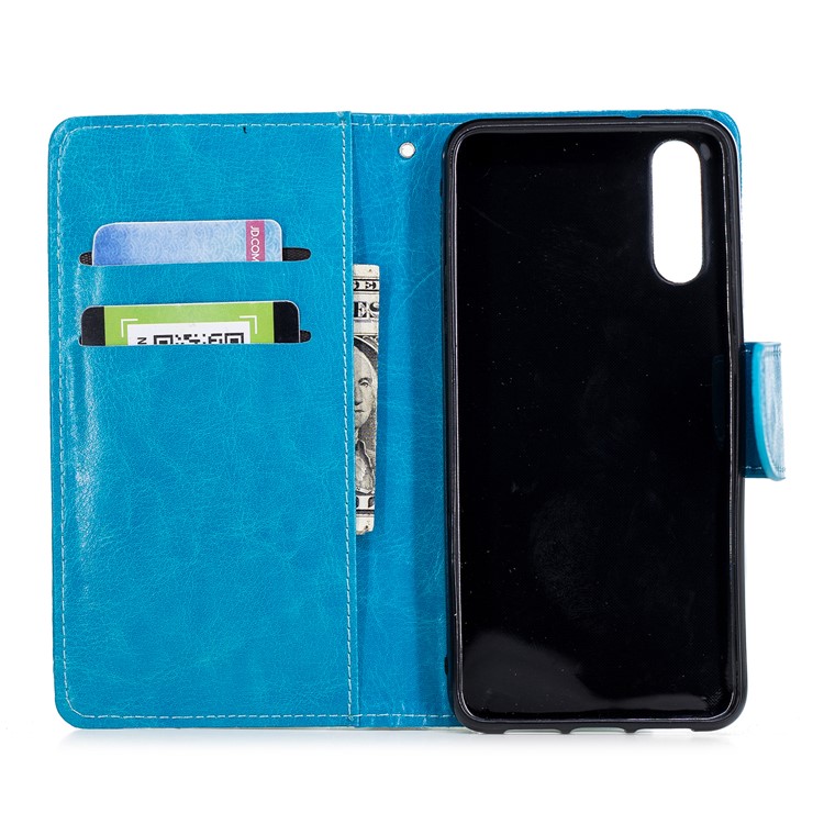 Solid Color PU Leather Wallet Stand Case Cover for Huawei P20 - Blue-7