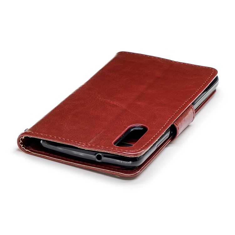 Solid Color Magnetic Leather Flip Stand Cell Phone Cover for Huawei P20 - Brown-6