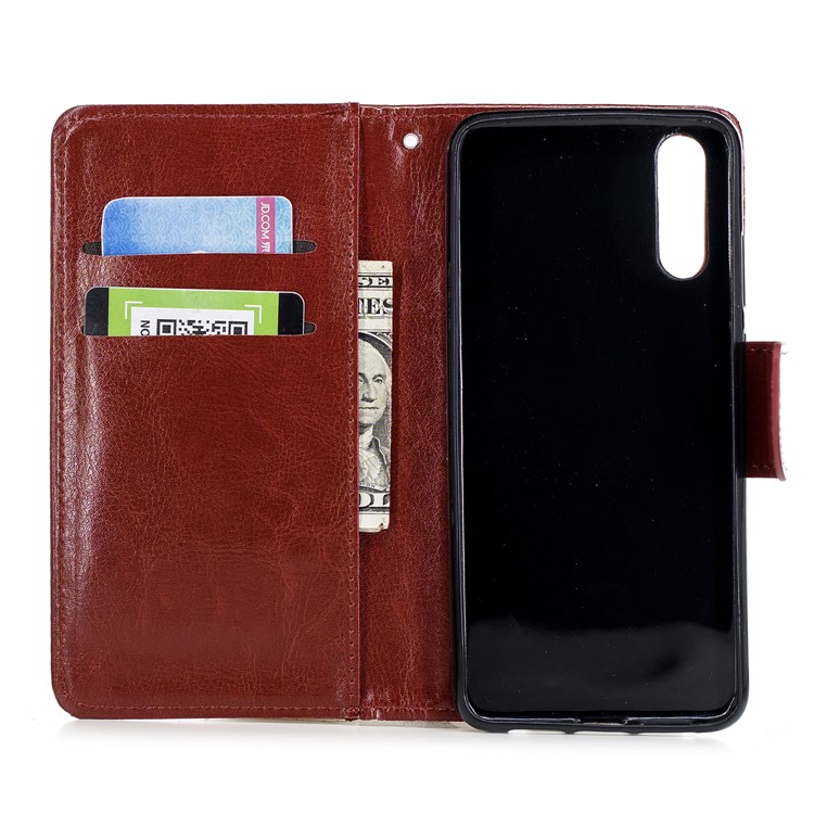 Solid Color Magnetic Leather Flip Stand Cell Phone Cover for Huawei P20 - Brown-7