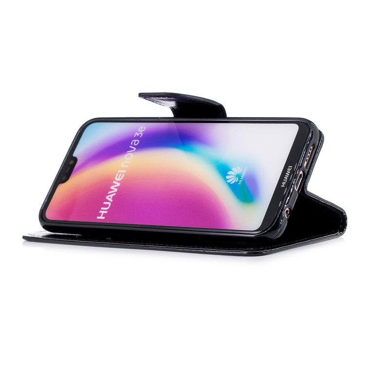 Solid Color Wallet Stand Leather Mobile Phone Case for Huawei P20 Lite/Nova 3e - Black-5
