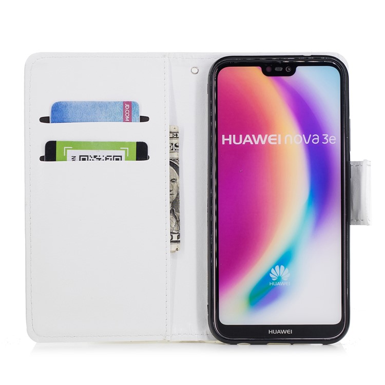 Solid Color Wallet Stand Leather Mobile Phone Cover for Huawei P20 Lite/Nova 3e - White-7