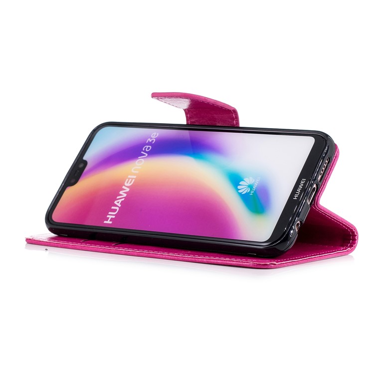 Solid Color Wallet Stand Leather Mobile Phone Shell for Huawei P20 Lite/Nova 3e - Rose-4