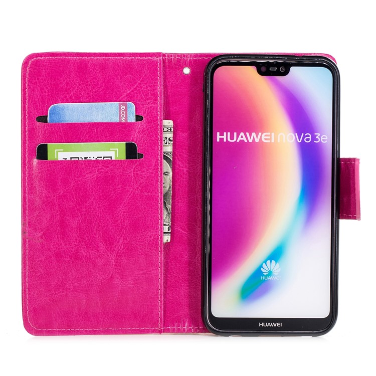 Solid Color Wallet Stand Leather Mobile Phone Shell for Huawei P20 Lite/Nova 3e - Rose-7