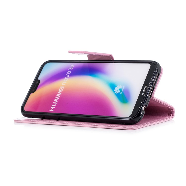 Solid Color Wallet Stand Leather Mobile Phone Casing for Huawei P20 Lite/Nova 3e - Pink-4