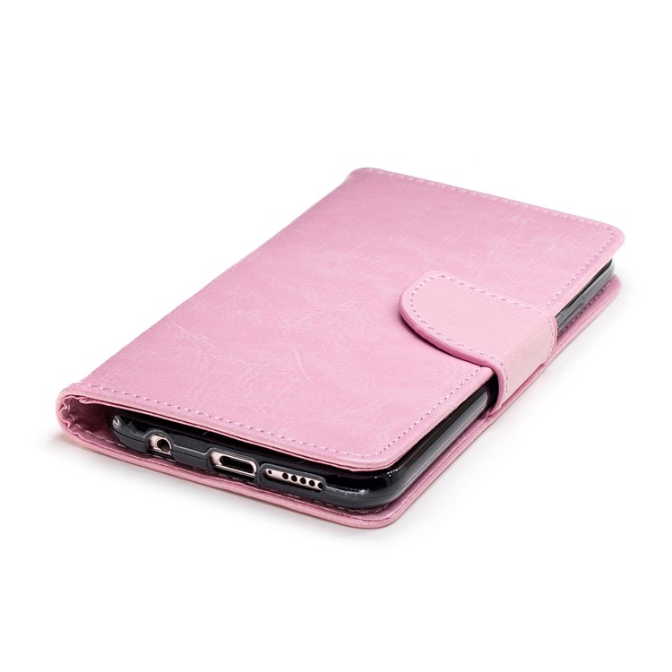 Solid Color Wallet Stand Leather Mobile Phone Casing for Huawei P20 Lite/Nova 3e - Pink-5