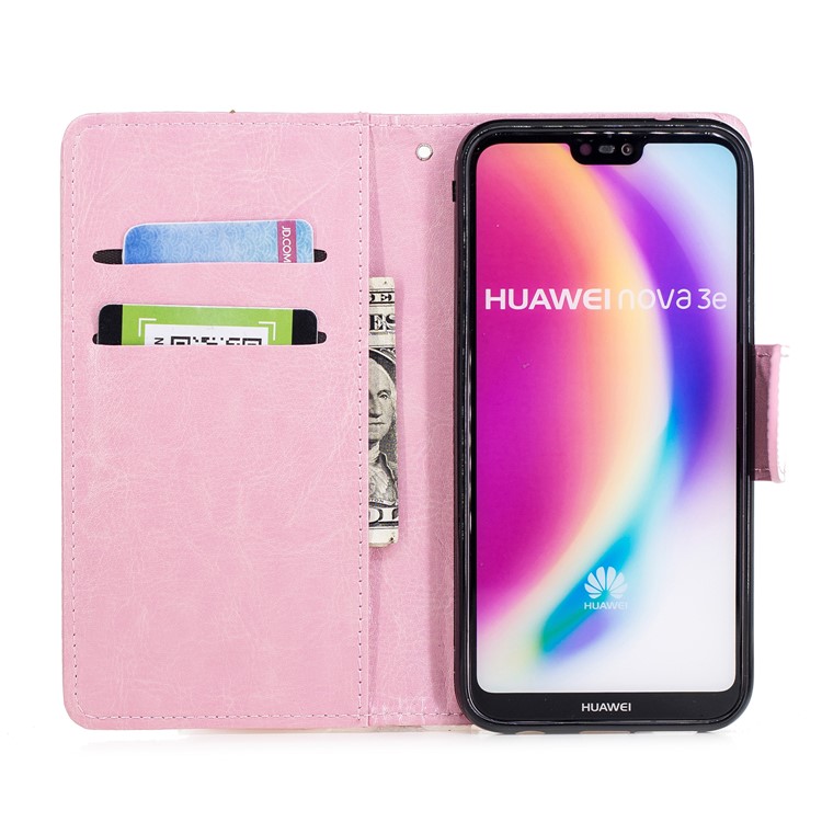 Solid Color Wallet Stand Leather Mobile Phone Casing for Huawei P20 Lite/Nova 3e - Pink-7