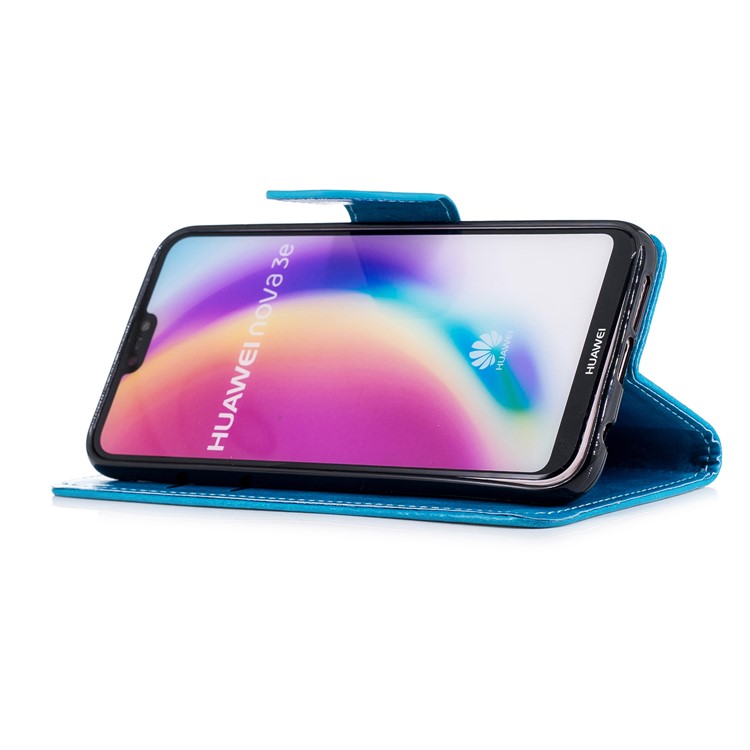 Solid Color Wallet Stand Leather Cell Phone Case for Huawei P20 Lite/Nova 3e - Blue-4
