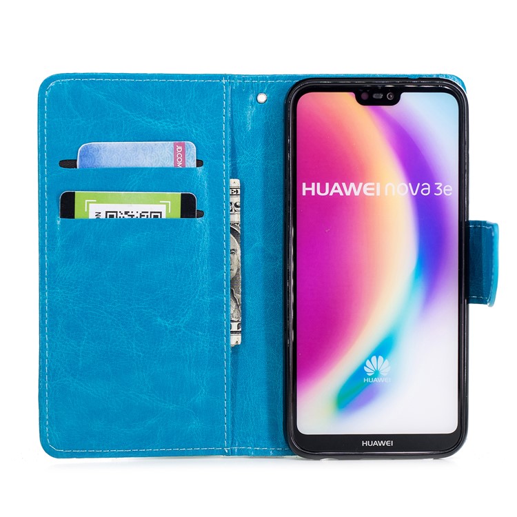 Solid Color Wallet Stand Leather Cell Phone Case for Huawei P20 Lite/Nova 3e - Blue-7