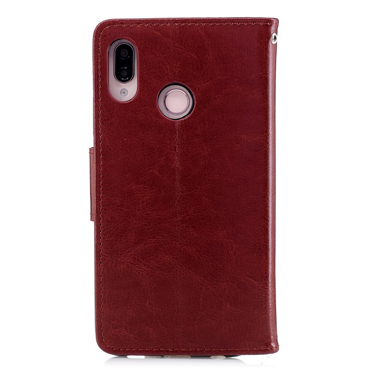 Solid Color Wallet Stand Leather Protective Case for Huawei P20 Lite/Nova 3e - Brown-2