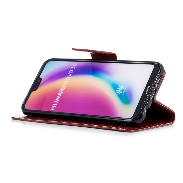Solid Color Wallet Stand Leather Protective Case for Huawei P20 Lite/Nova 3e - Brown-4