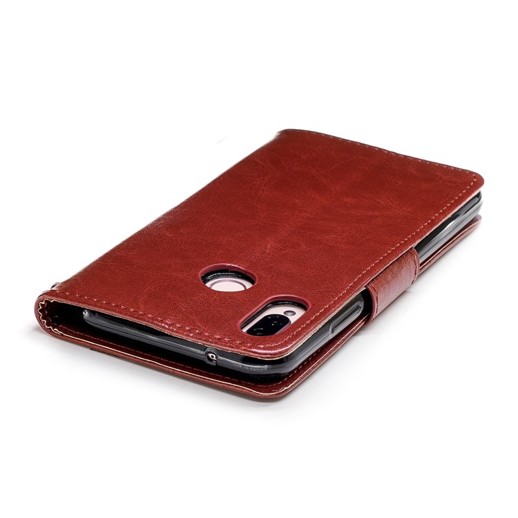 Solid Color Wallet Stand Leather Protective Case for Huawei P20 Lite/Nova 3e - Brown-6