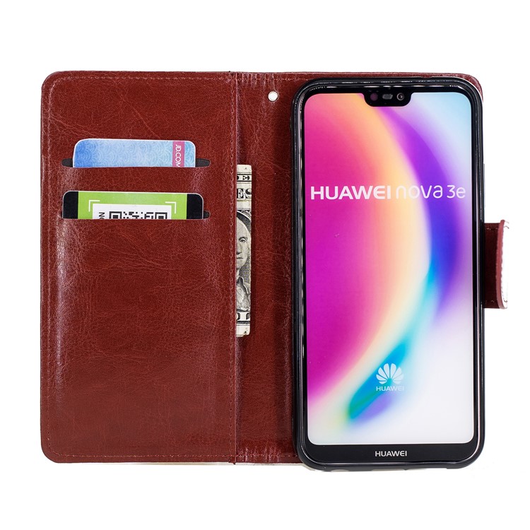 Solid Color Wallet Stand Leather Protective Case for Huawei P20 Lite/Nova 3e - Brown-7