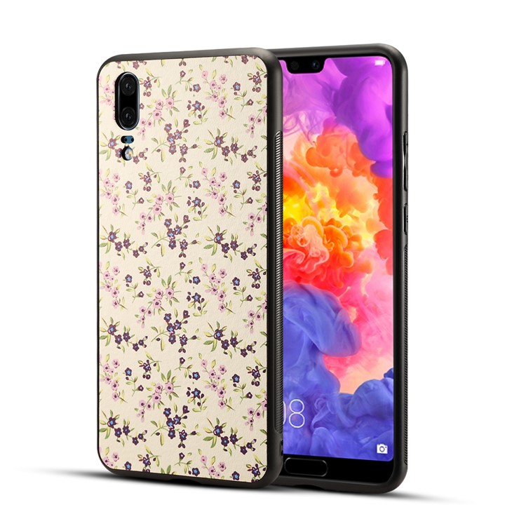 Pattern Printing PU Leather Coated PC + TPU Hybrid Case for Huawei P20 - Blue Flowers-1