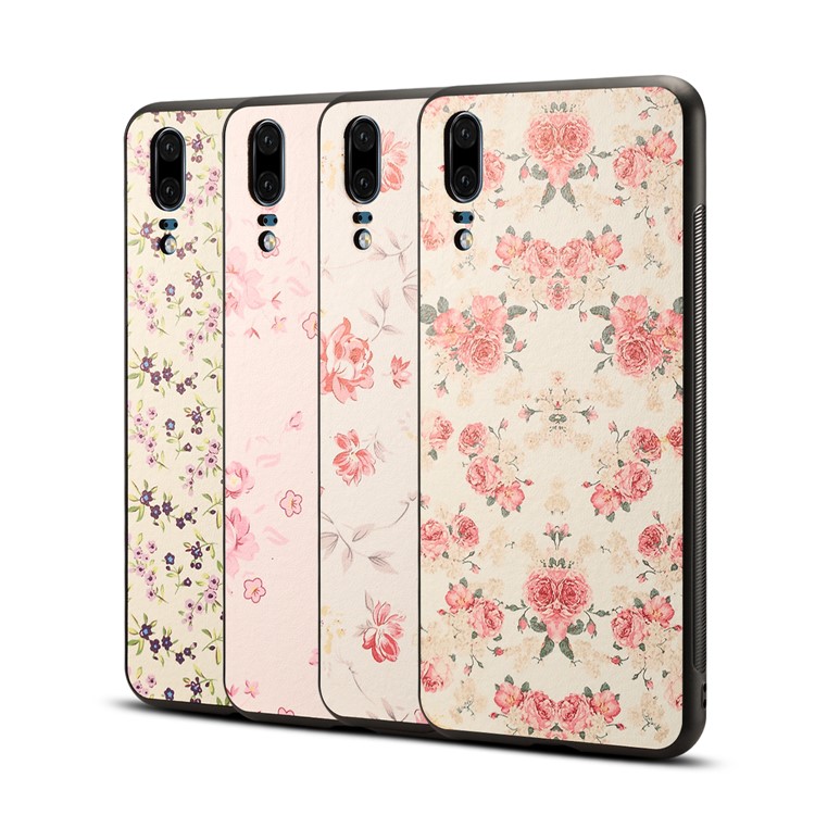 Pattern Printing PU Leather Coated PC + TPU Hybrid Case for Huawei P20 - Blue Flowers-5