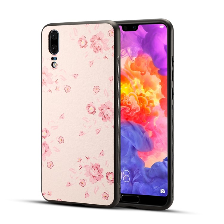 Pattern Printing PU Leather Coated PC + TPU Hybrid Back Cover for Huawei P20 - Pretty Flower Pattern-1