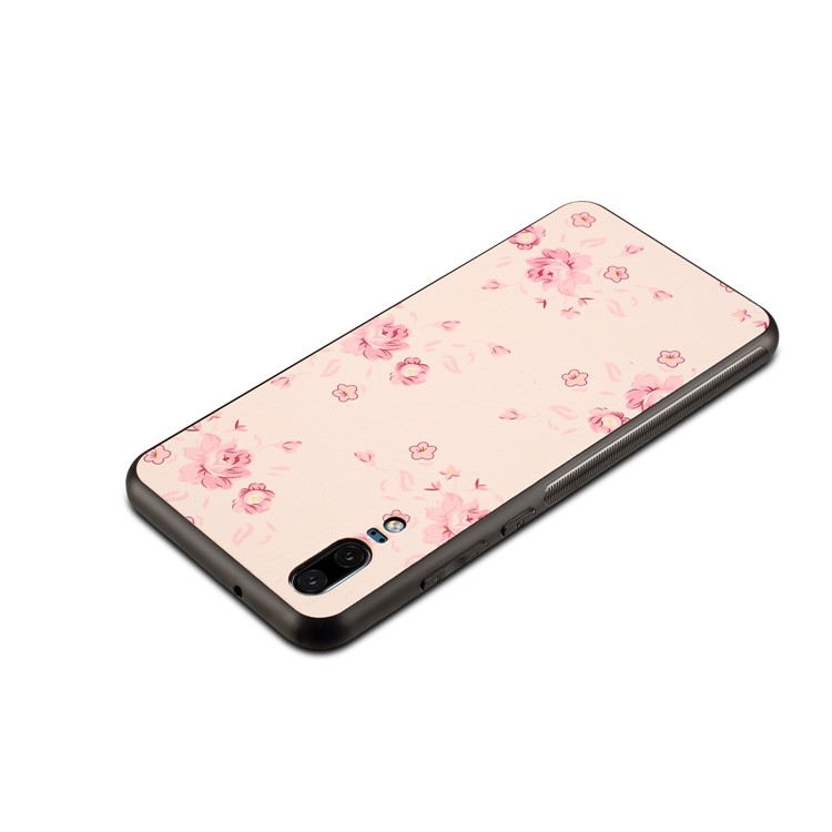 Pattern Printing PU Leather Coated PC + TPU Hybrid Back Cover for Huawei P20 - Pretty Flower Pattern-4