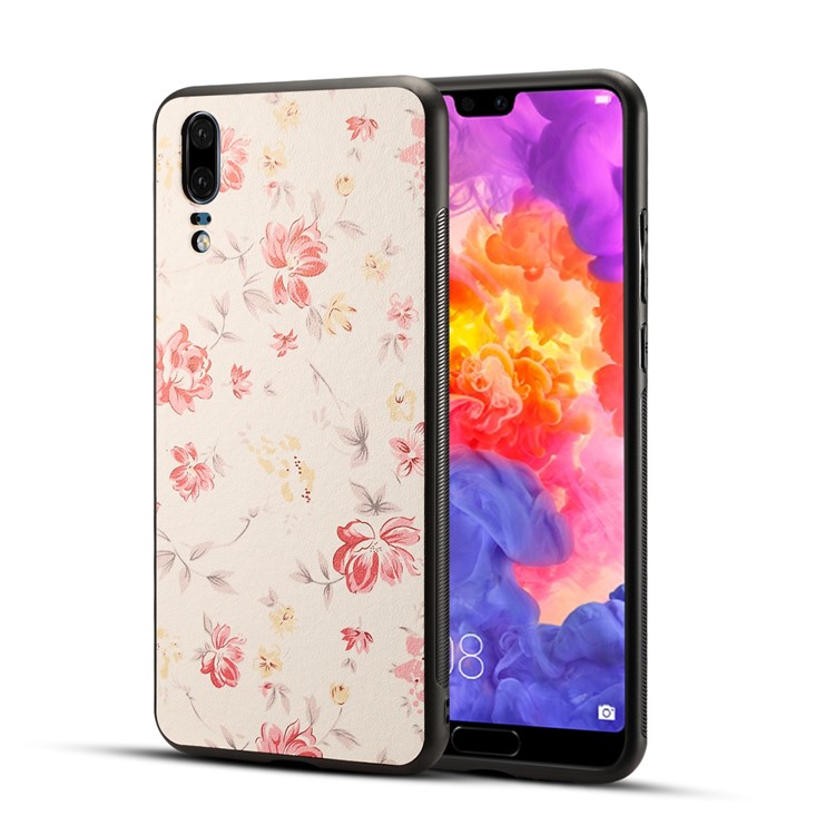 Pattern Printing PU Leather Coated PC + TPU Combo Mobile Casing for Huawei P20 - Blooming Flower-1