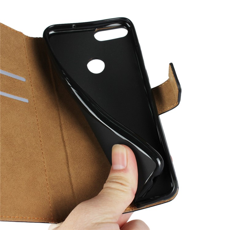 Wallet Stand Split Leather Protection Mobile Phone Case for Huawei P Smart / Enjoy 7S - Black-12