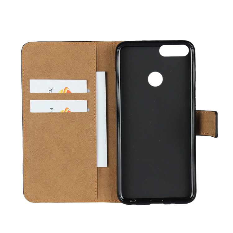 Wallet Stand Split Leather Protection Mobile Phone Case for Huawei P Smart / Enjoy 7S - Black-6