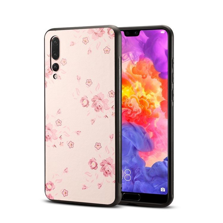 Pattern Printing PU Leather Coated PC + TPU Hybrid Back Phone Shell for Huawei P20 Pro - Pretty Flower Pattern-1