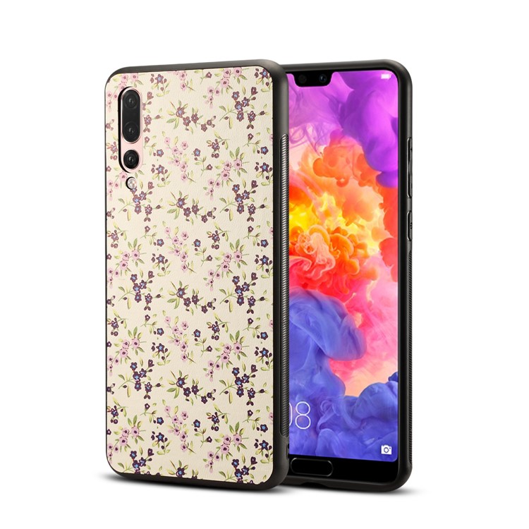 Pattern Printing PU Leather Coated PC + TPU Hybrid Cell Phone Case Cover Shell for Huawei P20 Pro - Blue Flowers-1