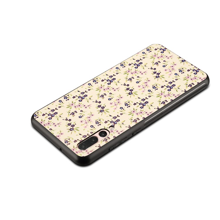 Pattern Printing PU Leather Coated PC + TPU Hybrid Cell Phone Case Cover Shell for Huawei P20 Pro - Blue Flowers-4
