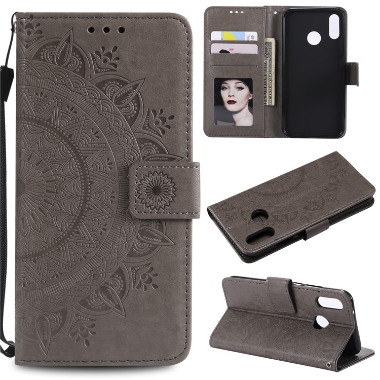 Imprinted Mandala Pattern PU Leather Protection Mobile Phone Case for Huawei P20 Lite / Nova 3e - Grey-1